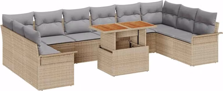 Set Divano da Giardino 9 pcs Beige Poly Rattan