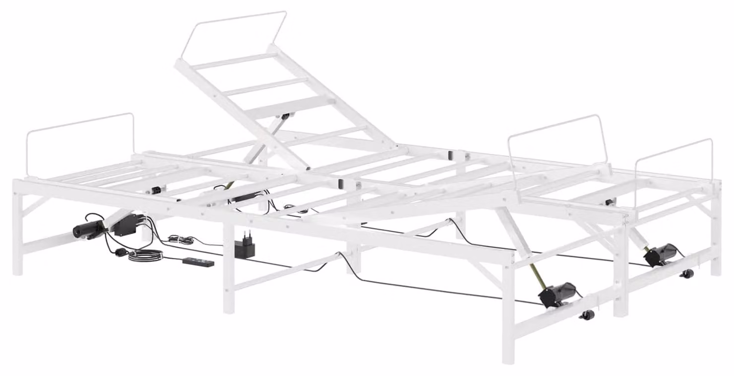 Letto regolabile elettricamente, struttura bianca, dimensioni 137 x 190 cm, acciaio