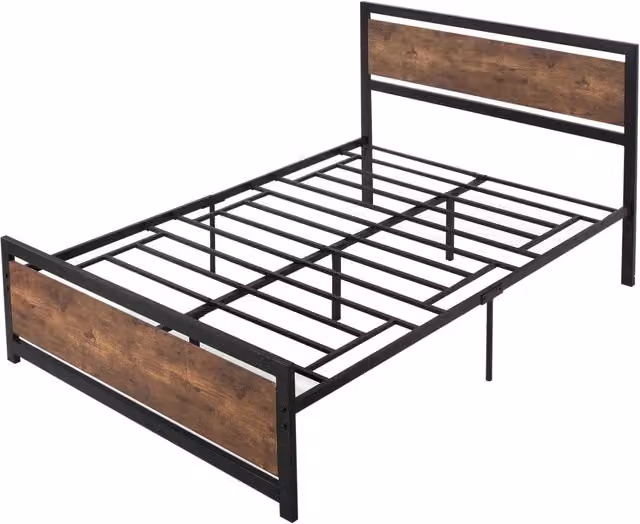 Struttura Letto Una Piazza e Mezzo GIORDANOSHOP in Stile Industrial con Doghe Integrate, Colore Nero e Marrone, L/P/H: 140 x 200 x 103 cm – 1