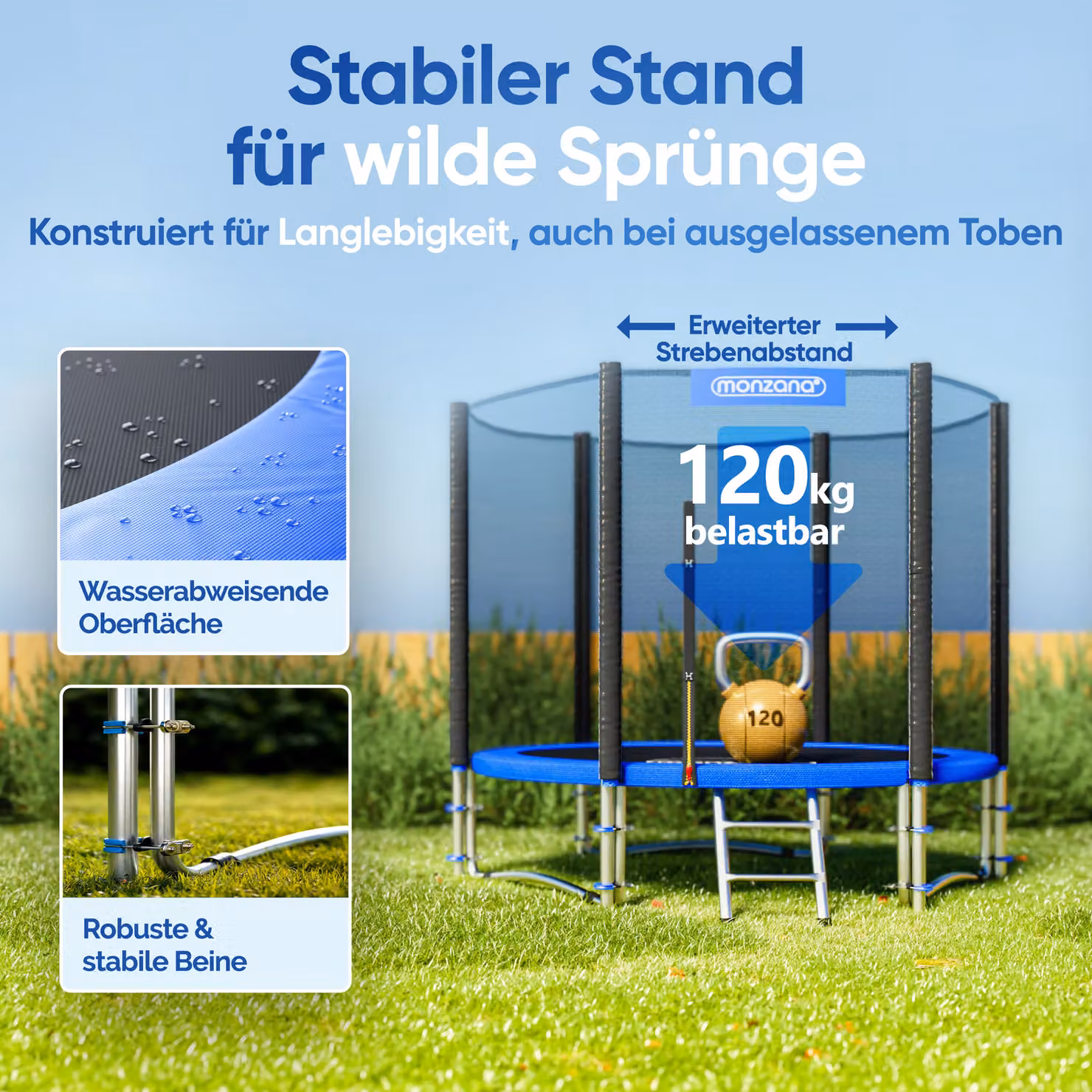 Trampolino elastico Monzana blu con rete di sicurezza e protezione UV, Ø 244 cm – 3