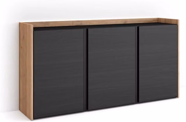 Credenza, Mobile, Cucina, 156x80x35 cm, 3 Porte, LED, Nero e rovere