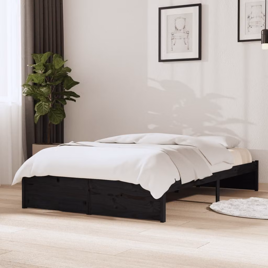 The Living Store Letto in legno massiccio nero 120x190 cm