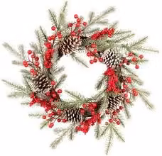 Corona di Natale Amicasa verde con foglie in plastica per decorazione floreale sospesa