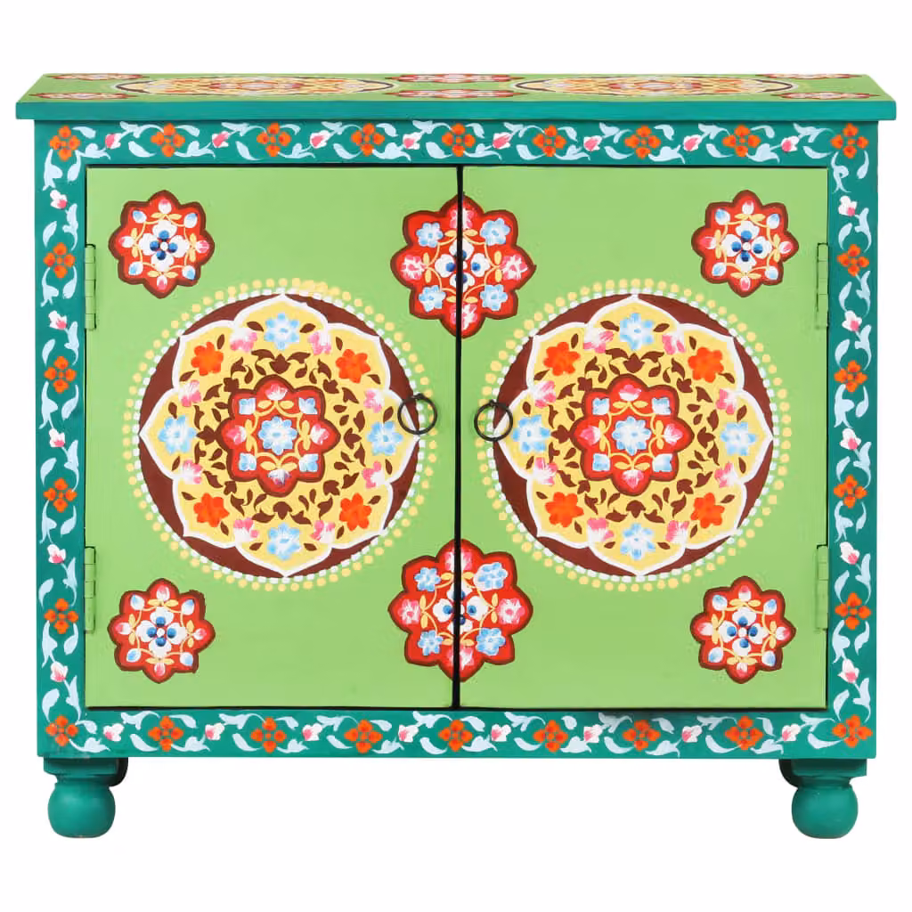 Credenza Dipinta a Mano Multicolore 70x35x60 cm Legno di Mango