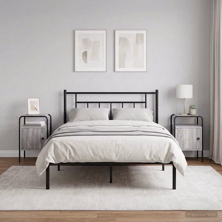Set di 2 Armadi da Notte vidaXL in Legno Ingegnerizzato e Metallo, Colore Grigio e Nero, Stile Moderno
