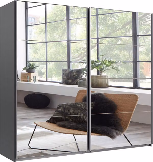 Armadio ad ante scorrevoli England 225x65x208cm specchio bianco
