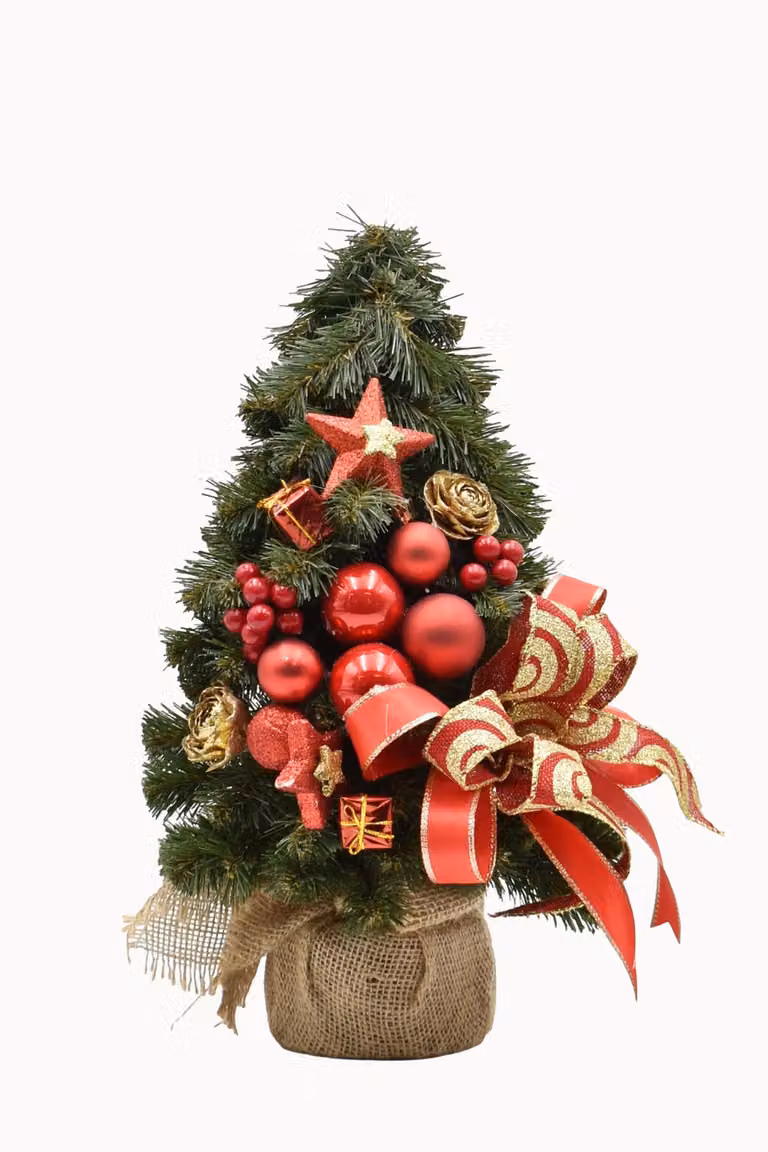 PINUS COMPANY | Albero di Natale - 40 cm - Rosso - Fatto a mano - Elegante decorazione natalizia