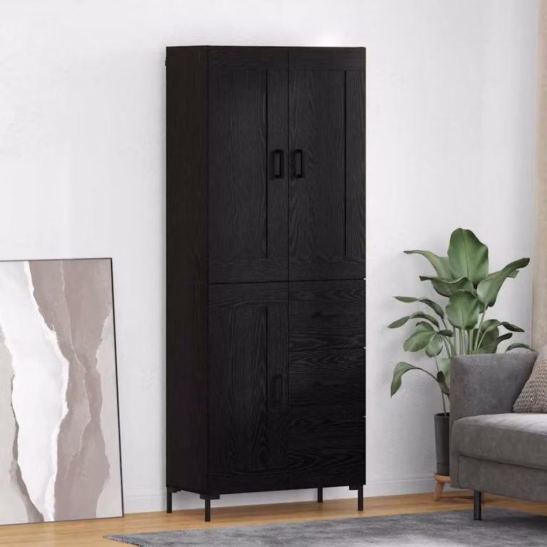 Set di 2 credenze moderne vidaXL in rovere nero con ante a battente e ripiani interni, L: 69,5 cm, P: 34 cm, H: 180 cm