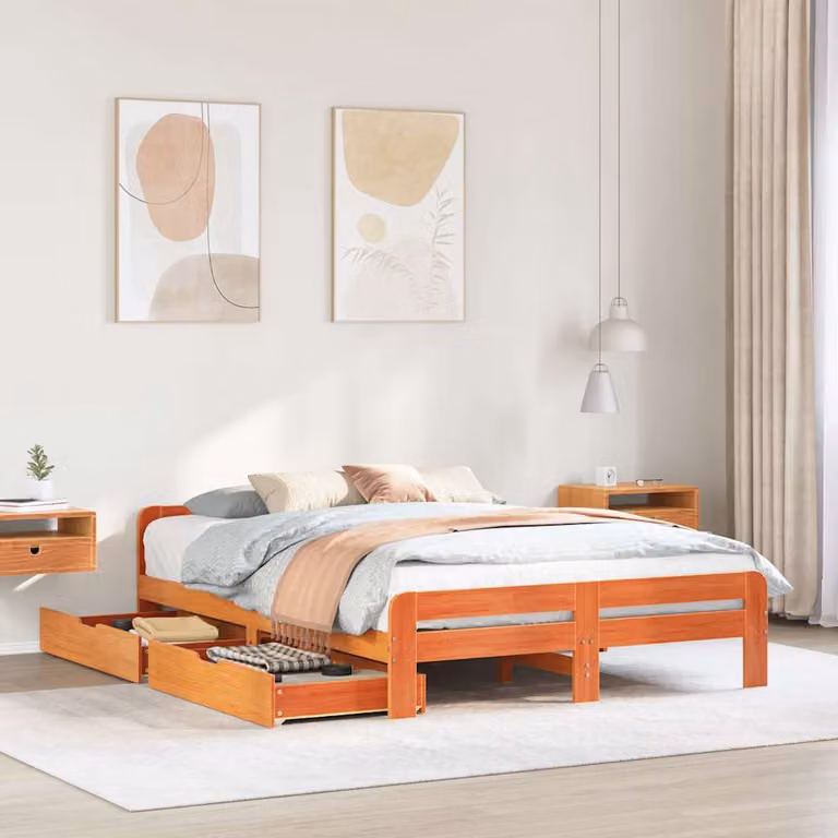Letto in legno di pino con cassettiera vidaXL, colore marrone cera, L 160 x P 200 cm
