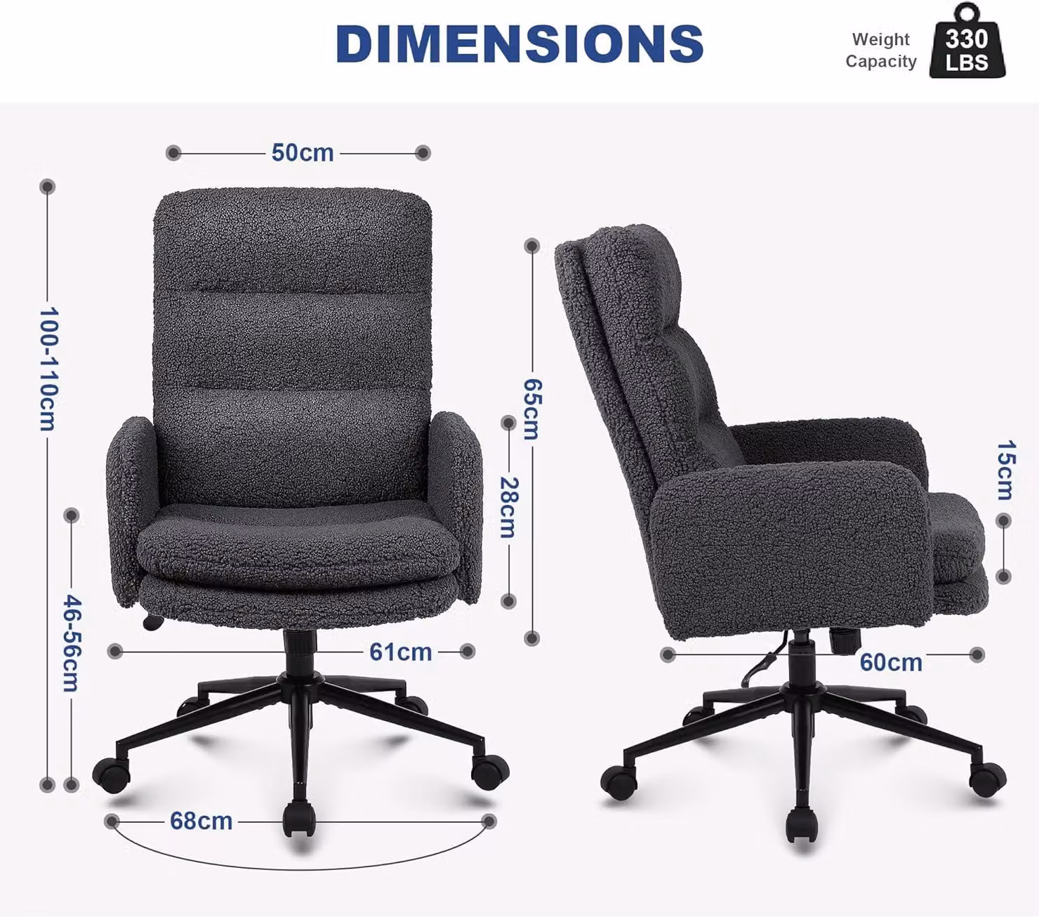 Sedia da ufficio ergonomica con schienale alto, rivestita in ecopelliccia e con altezza regolabile, per un comfort ottimale
