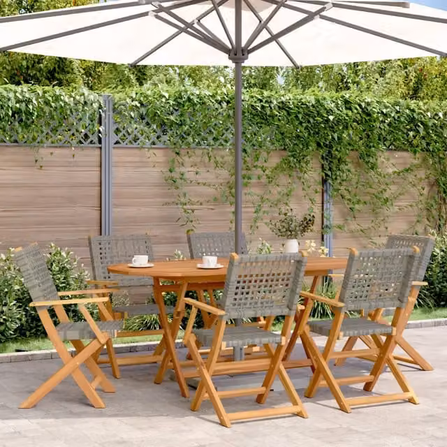 Set di 6 sedie pieghevoli vidaXL in polyrattan grigio e legno di acacia oliato con braccioli – 1