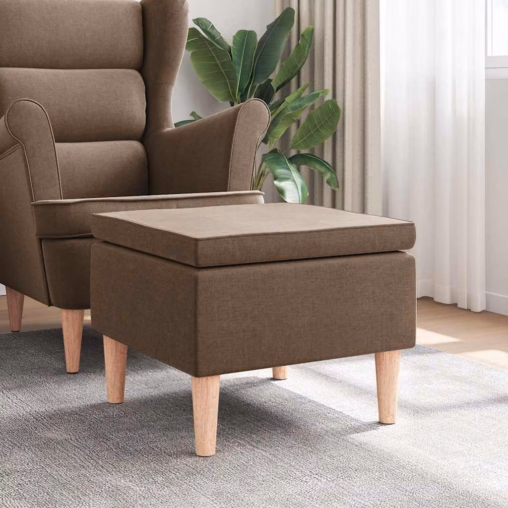 Poggiapiedi vidaXL in tessuto marrone con gambe in legno