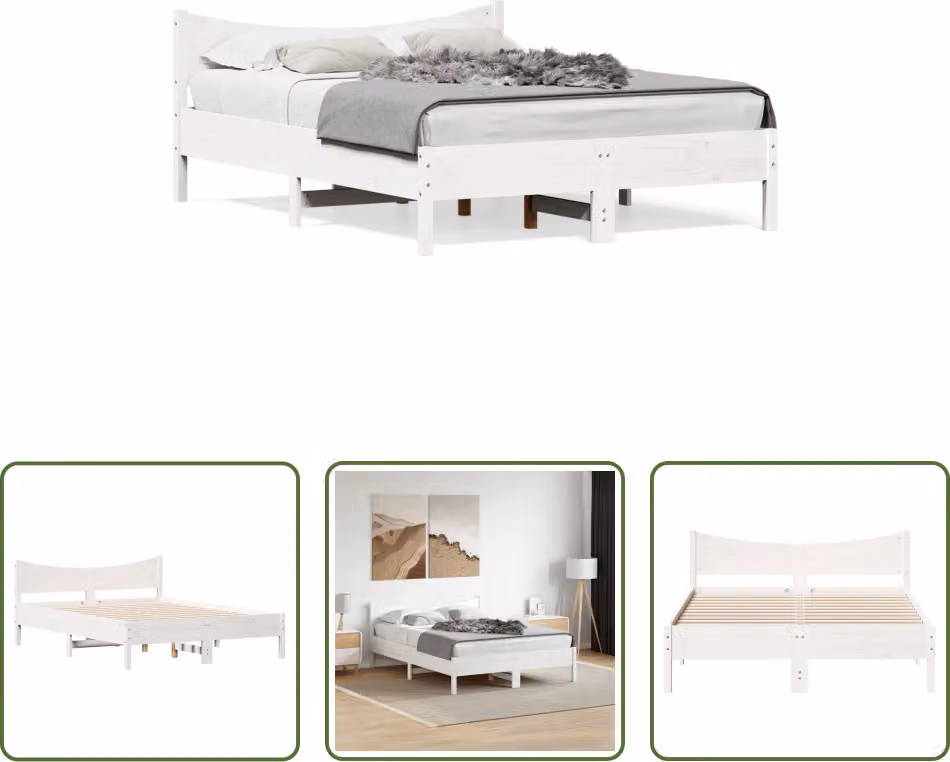The Living Store Letto in legno massiccio senza materasso bianco 120x200 cm in legno di pino
