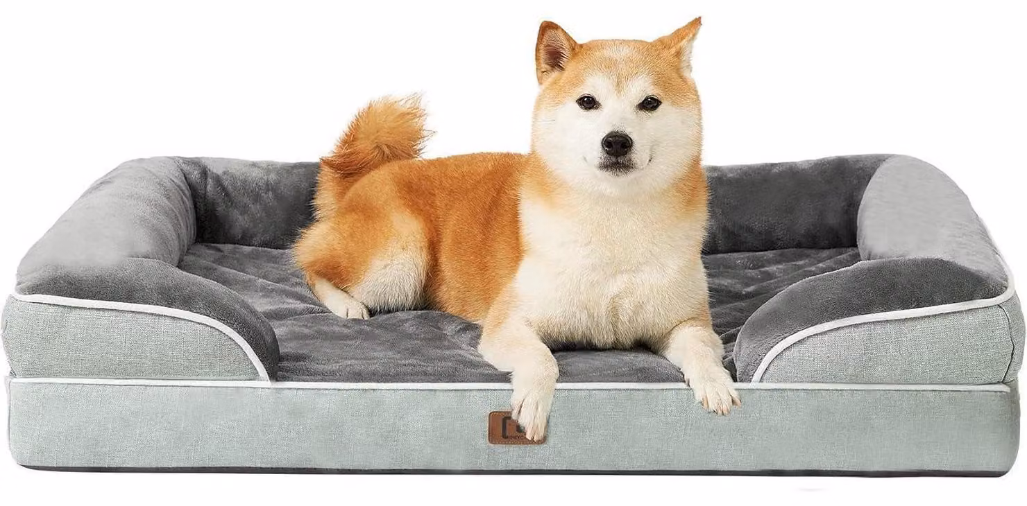 Cuccia ortopedica per cani, 91x68 cm, con imbottitura in memory foam e bordo rialzato, colore grigio-verde