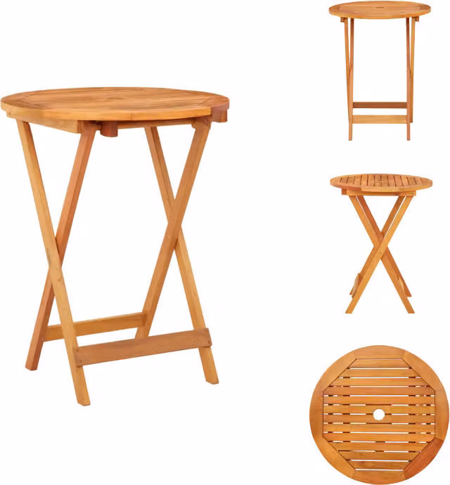 vidaXL Tavolo da giardino pieghevole Ø60x75 cm in legno massiccio di eucalipto - Tavoli da giardino