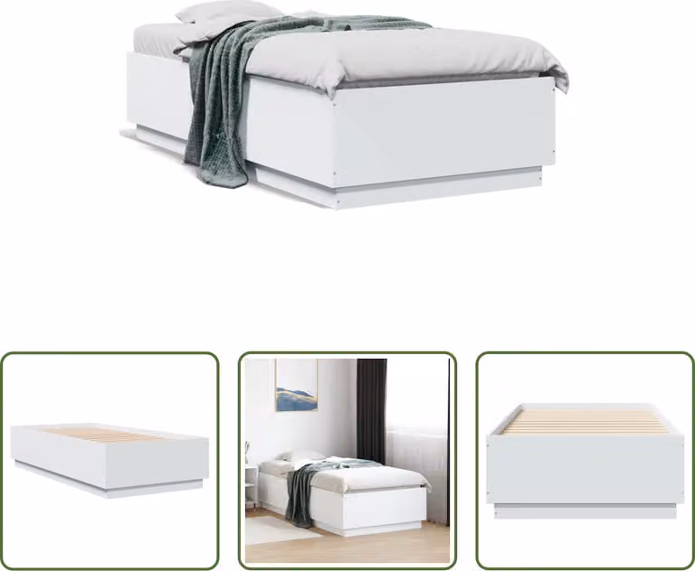 The Living Store Struttura letto bianca 90x190 cm in materiale ligneo