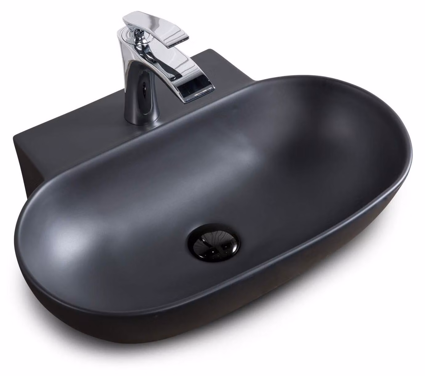 Lavabo in Vetroceramica - Design moderno - Nero opaco, 55 cm