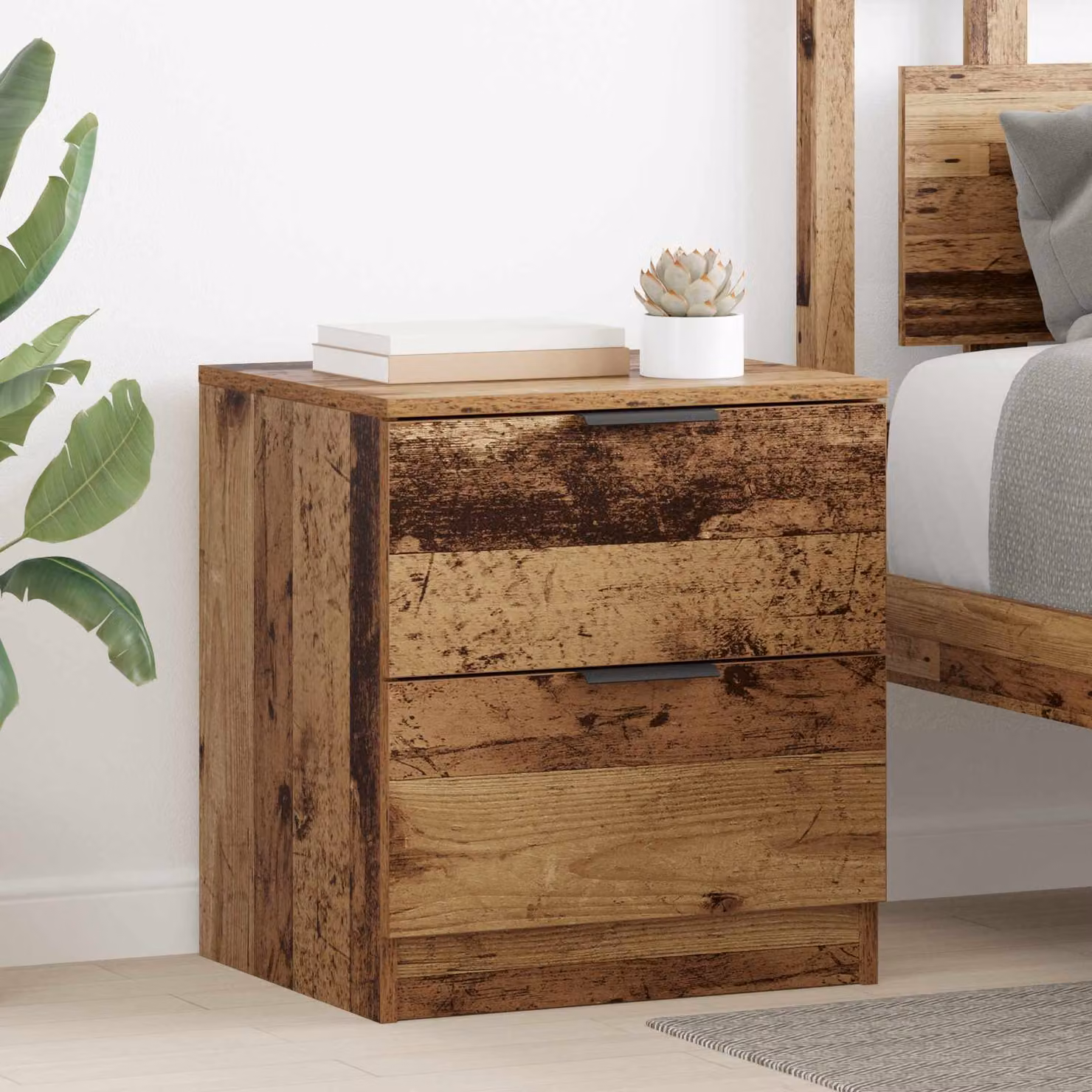 Set di 2 Armadi da Notte vidaXL in Legno Vecchio Marrone L: 45 cm, P: 39 cm, H: 50 cm