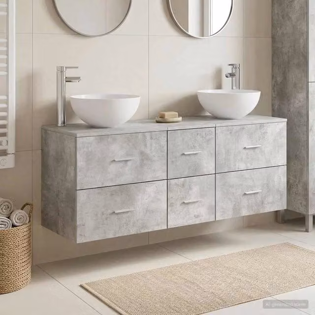 Set di Armadi da Bagno 3 pz Grigio Cemento 129 x 35 x 80 cm 3405798