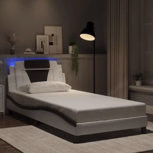 Letto Giroletto Viana vidaXL con LED e porta USB, Bianco e Nero, L/P: 100 x 200 cm