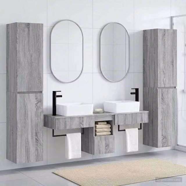 Set di mobili da bagno moderni vidaXL in legno MDF grigio opaco composto da mobile lavabo, pensile e mobile laterale