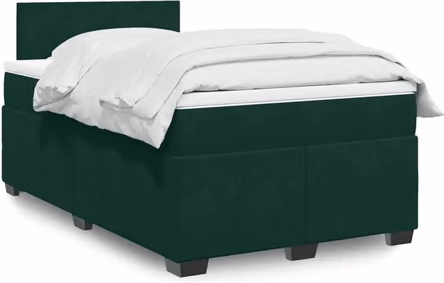 vidaXL Giroletto a Molle con Materasso Ibrido in Velluto Verde Scuro e Bianco L/P/H: 200 x 120 x 76,7 cm – 2
