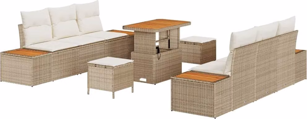 Set Divano da Giardino 9 pcs Beige polyrattan