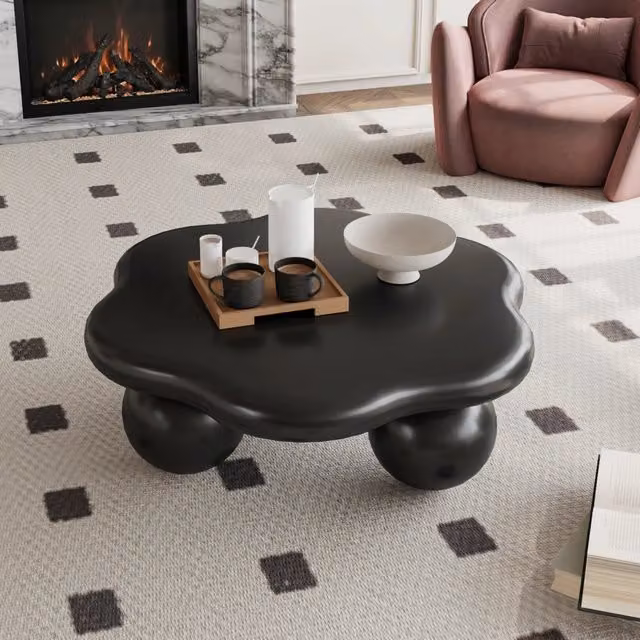 Tavolino da Caff¨¨ a Forma di Nuvola ¨C MINIMAL ¨C Nero Opaco, Rotondo, 80cm, Soggiorno