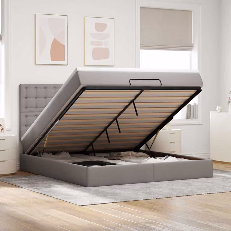 vidaXL Struttura Letto Pouf con Materasso Tortora 160x200cm in Tessuto