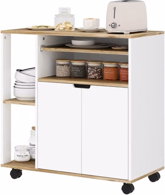 Carrello da cucina 80 x 40 x 82 cm in legno bianco con vano contenitore e ruote