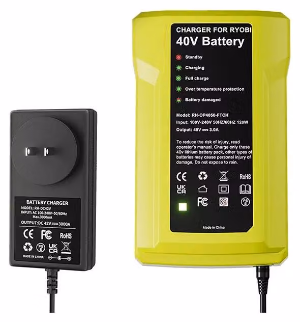 Caricabatterie da 40V - Caricabatterie per batterie agli ioni di litio per utensili - Compatibile con i modelli OP4050/OP4040/OP4026/OP4030/RY40430 - Solo caricabatterie