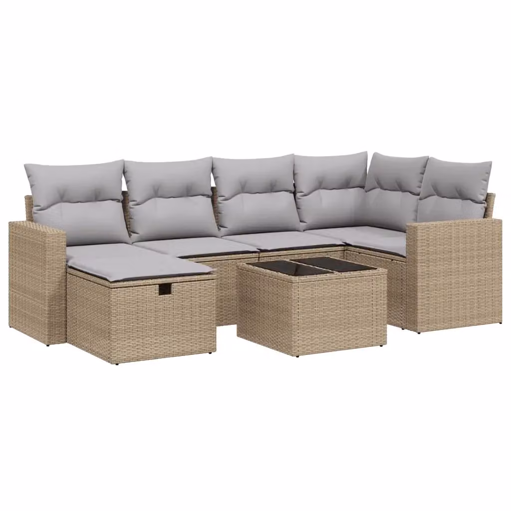 vidaXL Set Divano da Giardino 7 pz a Forma a L con Cuscini Beige e Grigio in Polyrattan e Acciaio – 2
