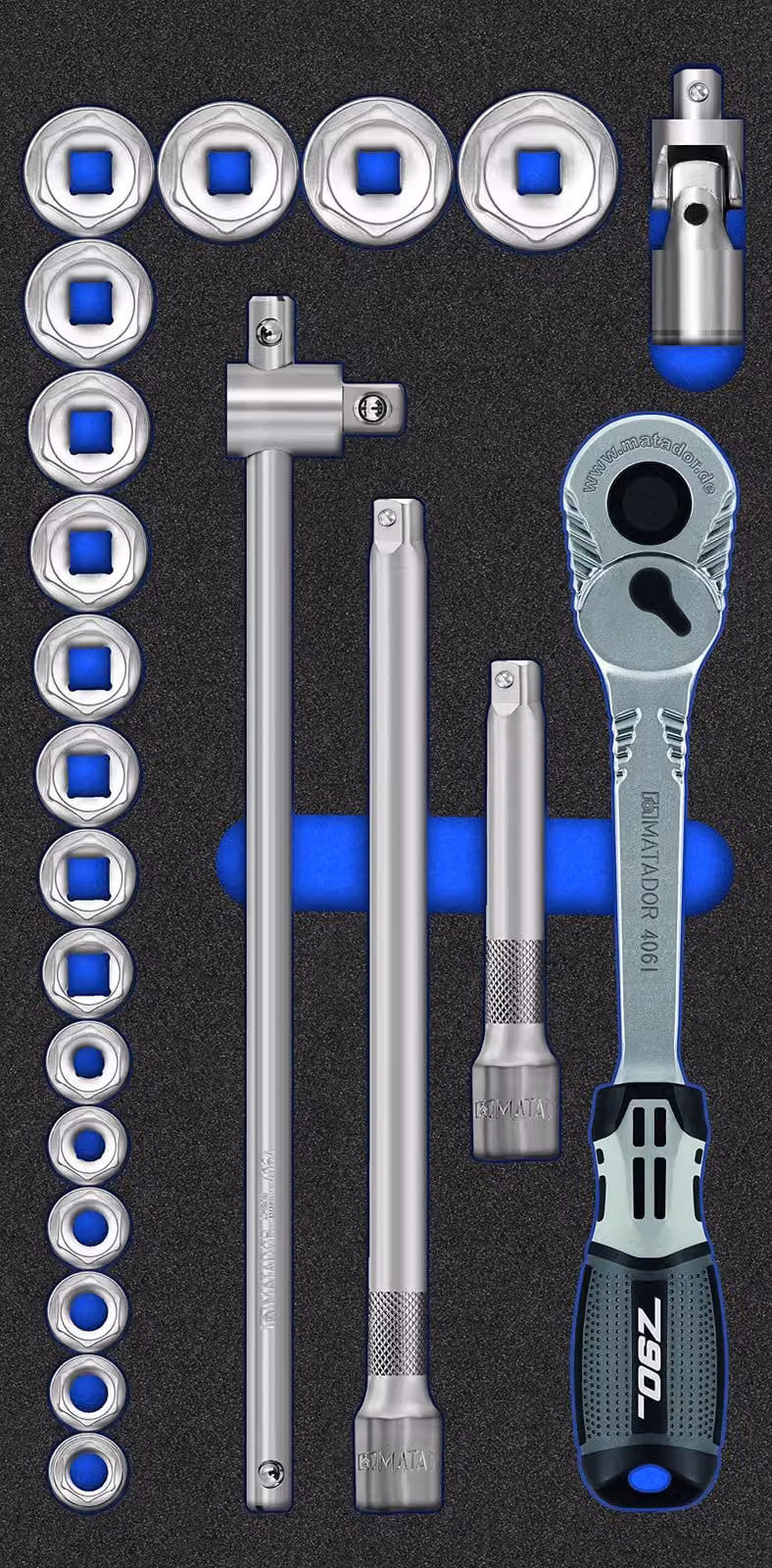 Set di chiavi a bussola da 22 pezzi, 12,5 mm (1/2"), dimensioni 390 x 193 mm
