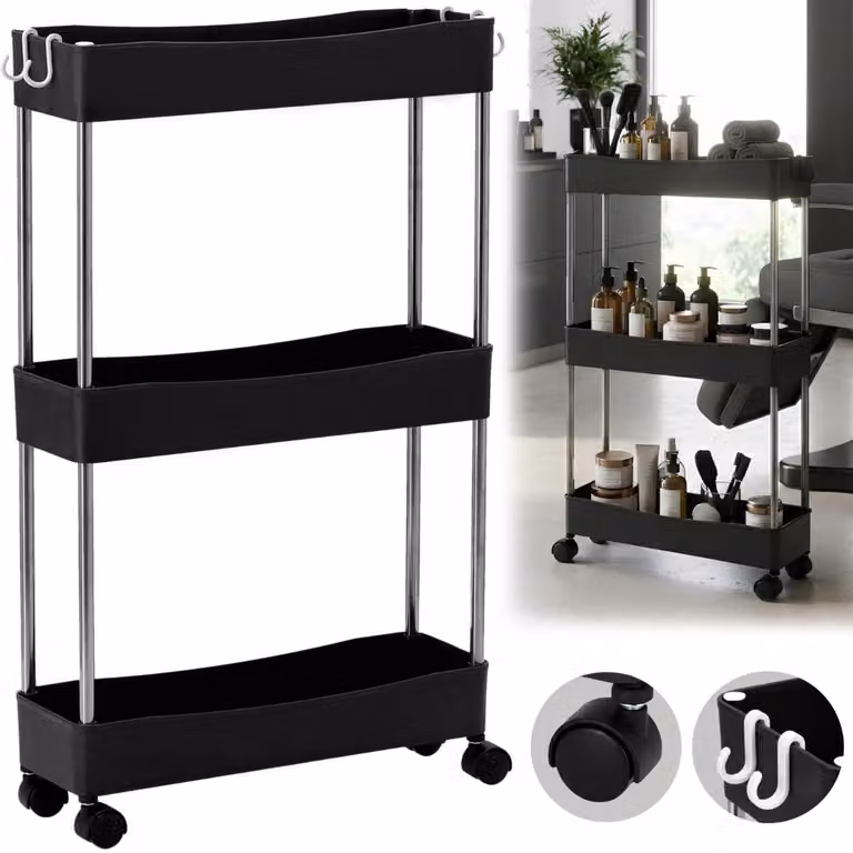 carrello estetico per parrucchieri per il salone mobile universale con rotelle tavolino nero HL-6413-BLACK