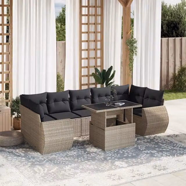 vidaXL Set Divano da Giardino a L con Cuscini Grigio Antracite e Tavolino da Esterno 8pz