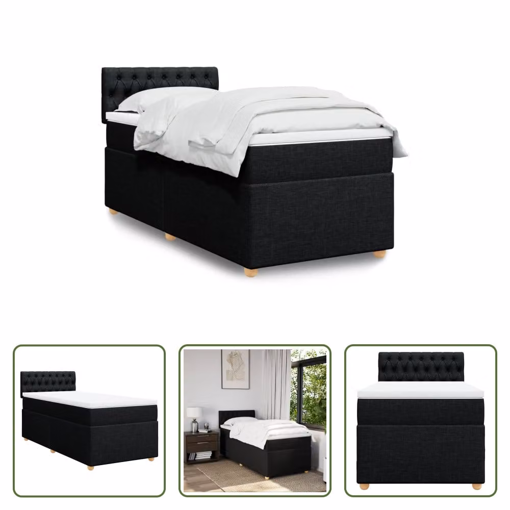 The Living Store Letto a molle con materasso in tessuto nero
