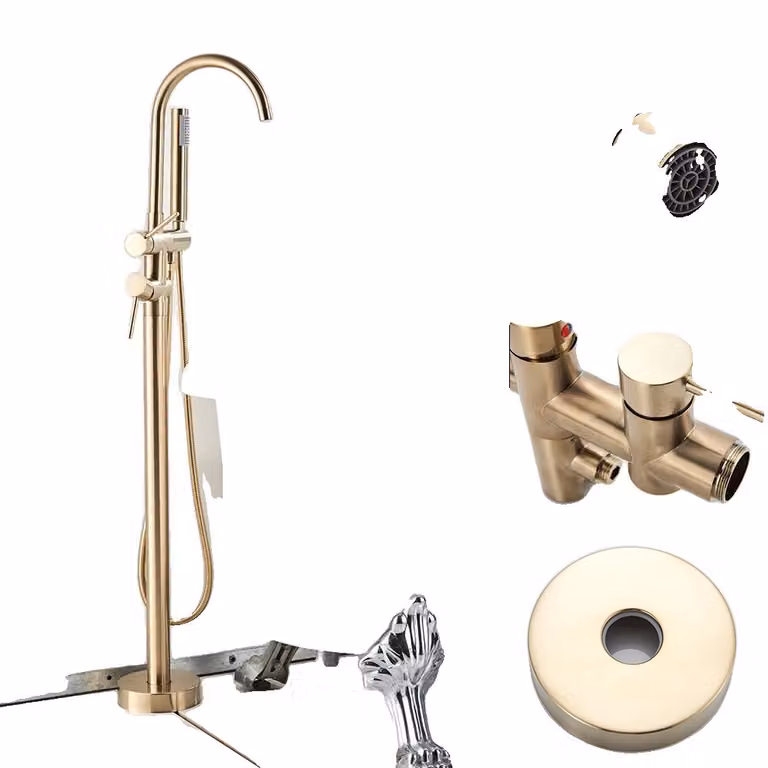 Miscelatore per vasca da bagno, doppia maniglia, superfici eleganti, : Oro spazzolato