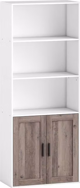 Libreria HOMCOM con mensole aperte e armadio con ante, Bianco e Marrone, L/P/H: 60 x 30 x 149,5 cm