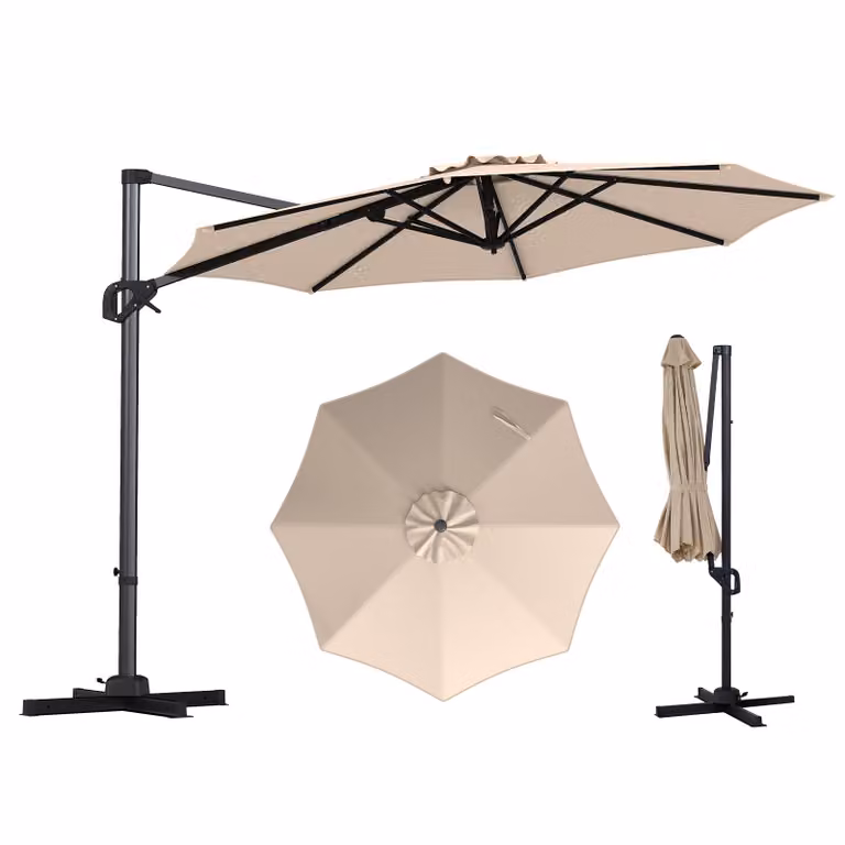 Ombrellone COSTWAY in alluminio 300x300 cm, ombrellone a braccio con manovella, ruotabile a 360°, inclinazione regolabile in continuo, grande ombrellone da giardino, ombrellone da mercato beige
