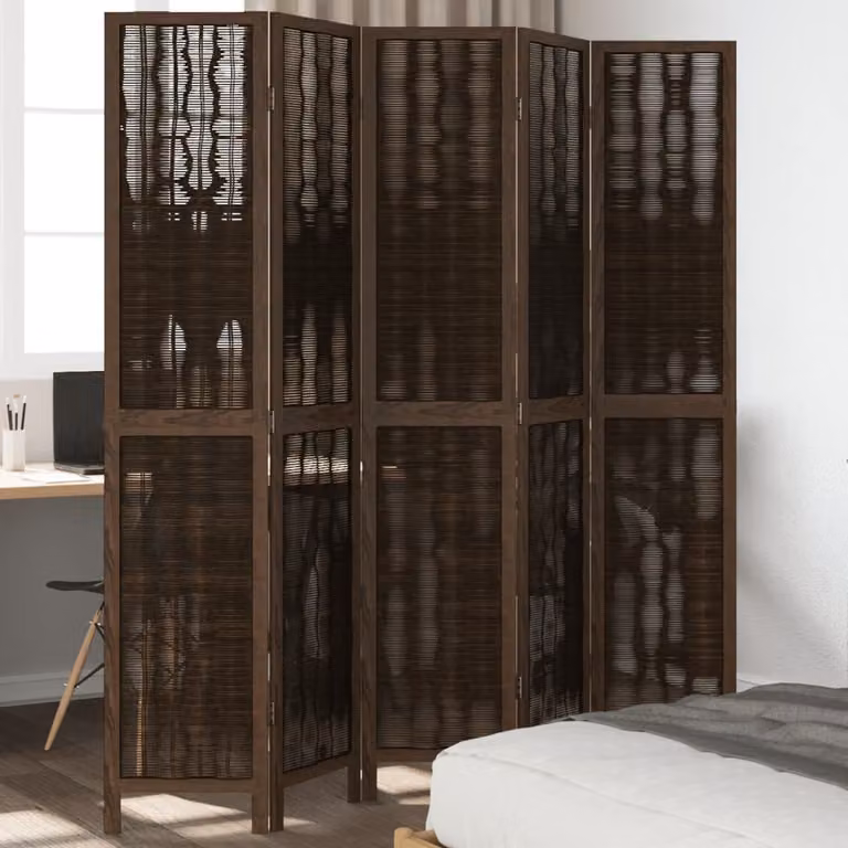 Divisorio Ambienti vidaXL con 5 Pannelli in Legno di Paulownia Massello Marrone Scuro H: 180 cm x L: 200 cm