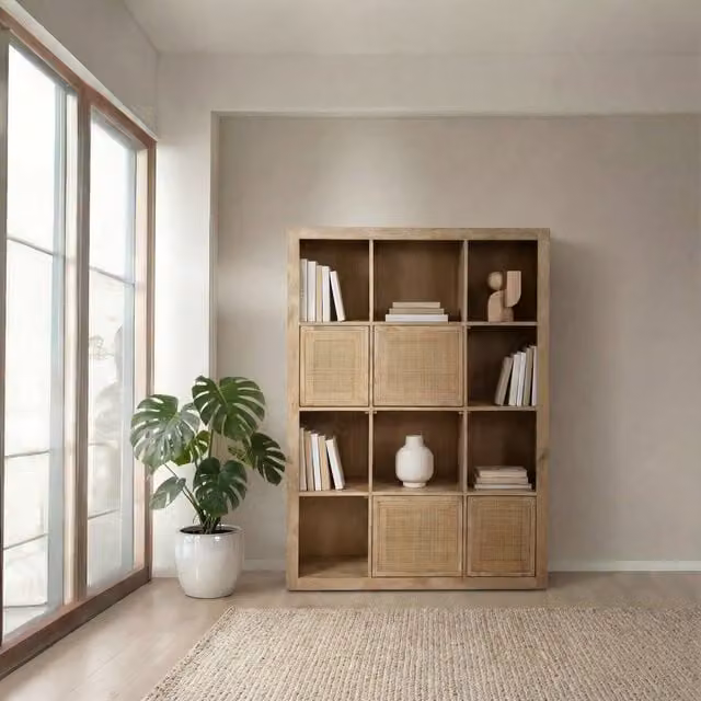 Scaffale Jairo Banak in legno massello di mango e rattan color marrone