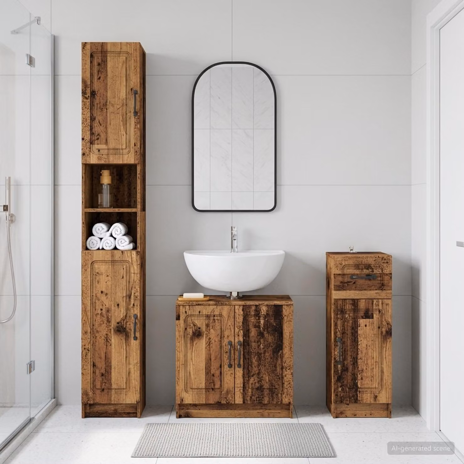 Set di armadietti da bagno vidaXL UTRECHT in 3 pezzi in legno marrone antico stile rustico L/P/H: 30 x 31 x 190 cm, 48.89 x 31 x 190 cm e 30 x 31 x 190 cm