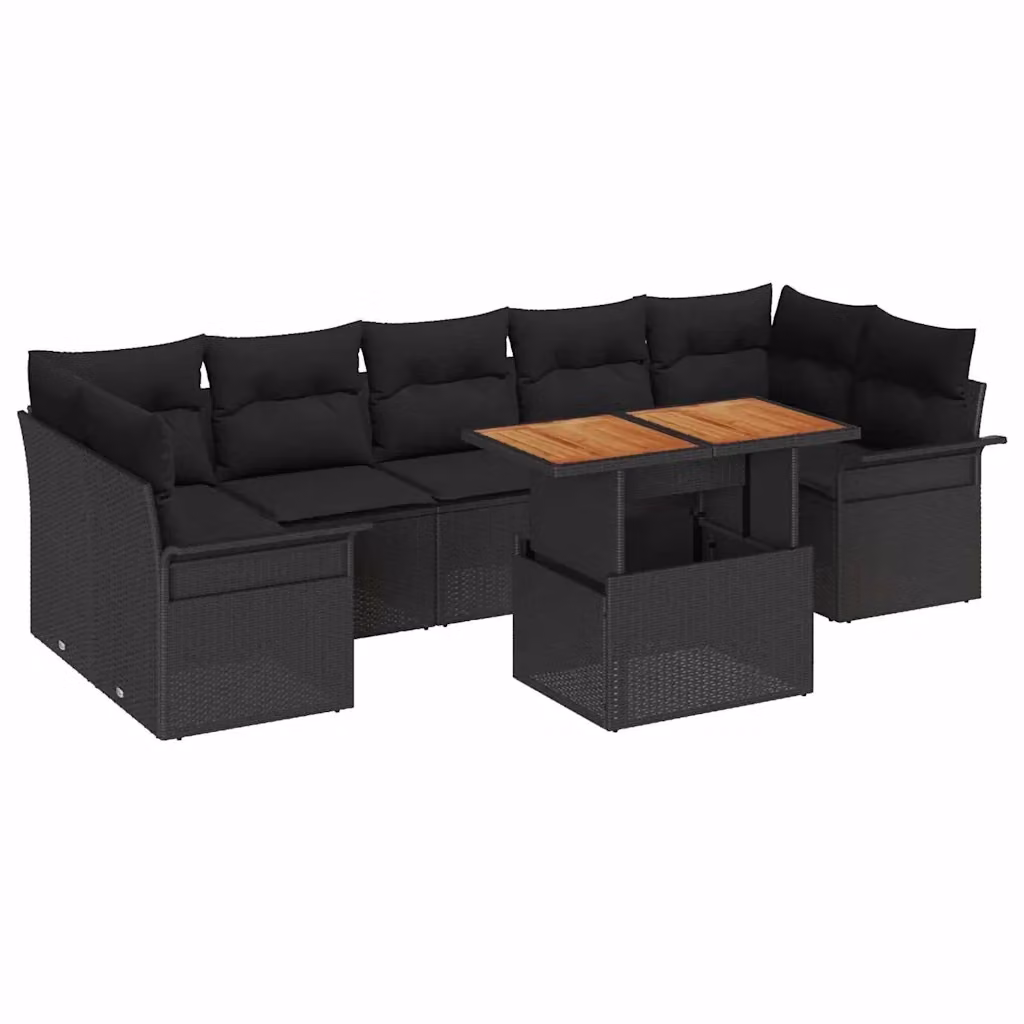 Set Divano da Giardino vidaXL 8 Pezzi a Forma di L in Polyrattan Nero con Tavolino e Contenitore per Cuscini – 2