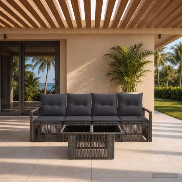 Set Divano da Giardino 5 pz Grigio e Grigio Scuro polyrattan 3437048