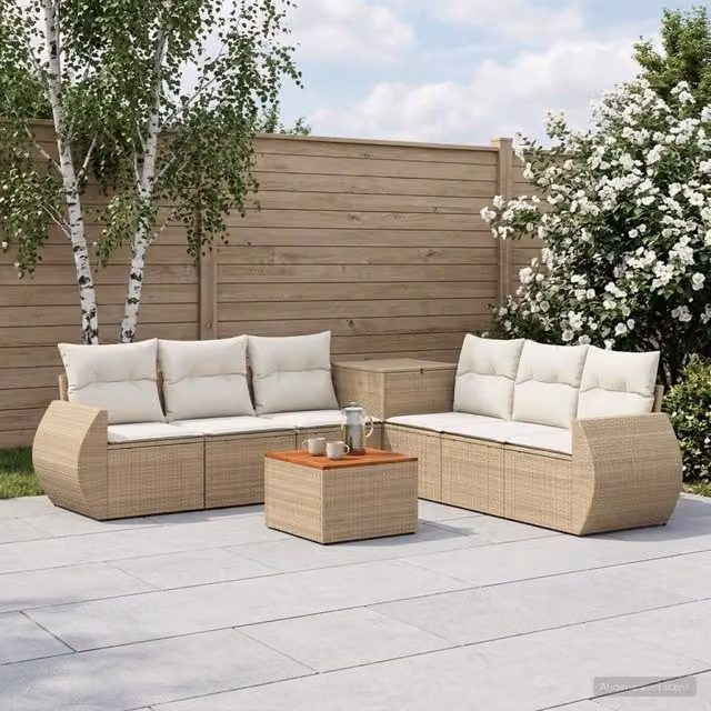 Set di divani da giardino a forma di U vidaXL in polyrattan con tavolo da caffè, beige e bianco