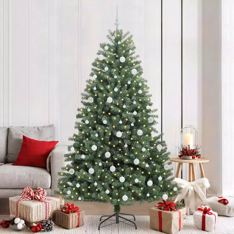 Albero di Natale Artificiale Moderno vidaXL Verde con Luci LED Warm White in PVC e Metallo