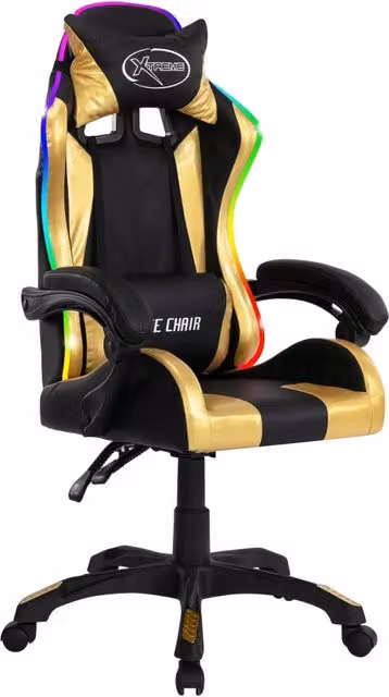 Sedia da Gaming con Luci LED RGB Oro e Nera in Similpelle con Poggiatesta e Ruote – 1