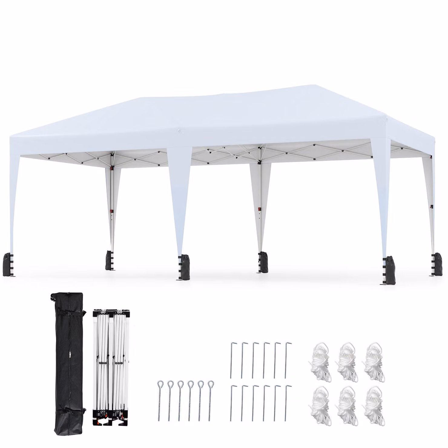 Gazebo COSTWAY 3x6m, gazebo pop up pieghevole impermeabile con borsa per il trasporto, ruote e 6 sacchi di sabbia, gazebo per feste UV 50+, gazebo da giardino regolabile in altezza bianco