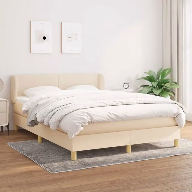 Letto Ibrido vidaXL con Giroletto a Molle e Materasso in Tessuto Beige e Bianco L/P/H: 140 x 200 x 88 cm – 1