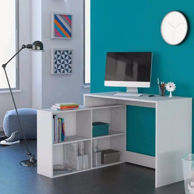 Scrivania Kyarr DMORA per ufficio e computer, Bianco opaco, L: 112 cm, P: 101 cm, H: 77 cm